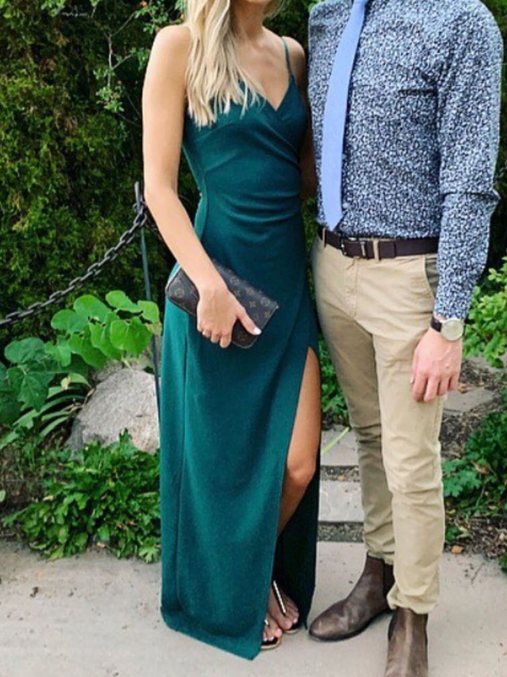 Honey and Rosie Emerald Green Spaghetti Strap Slit Maxi Dress